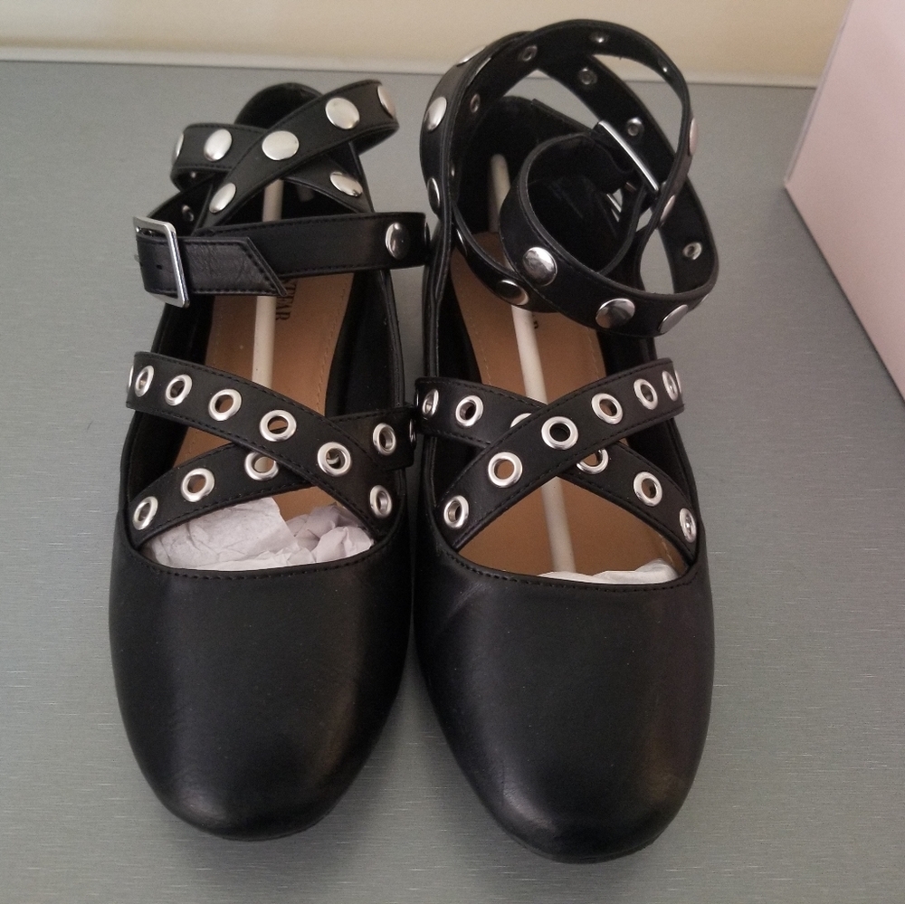 Black flats with wrap around strap